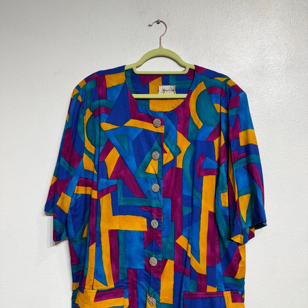 Jeffrey & Dara Multicolor Abstract Geometric Button Front Blouse Top Sz 22 - Picture 3 of 11